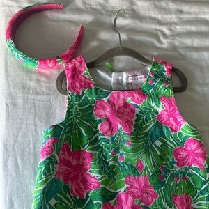Tommy Bahama Pink and Green Floral Kids Dress with headband.